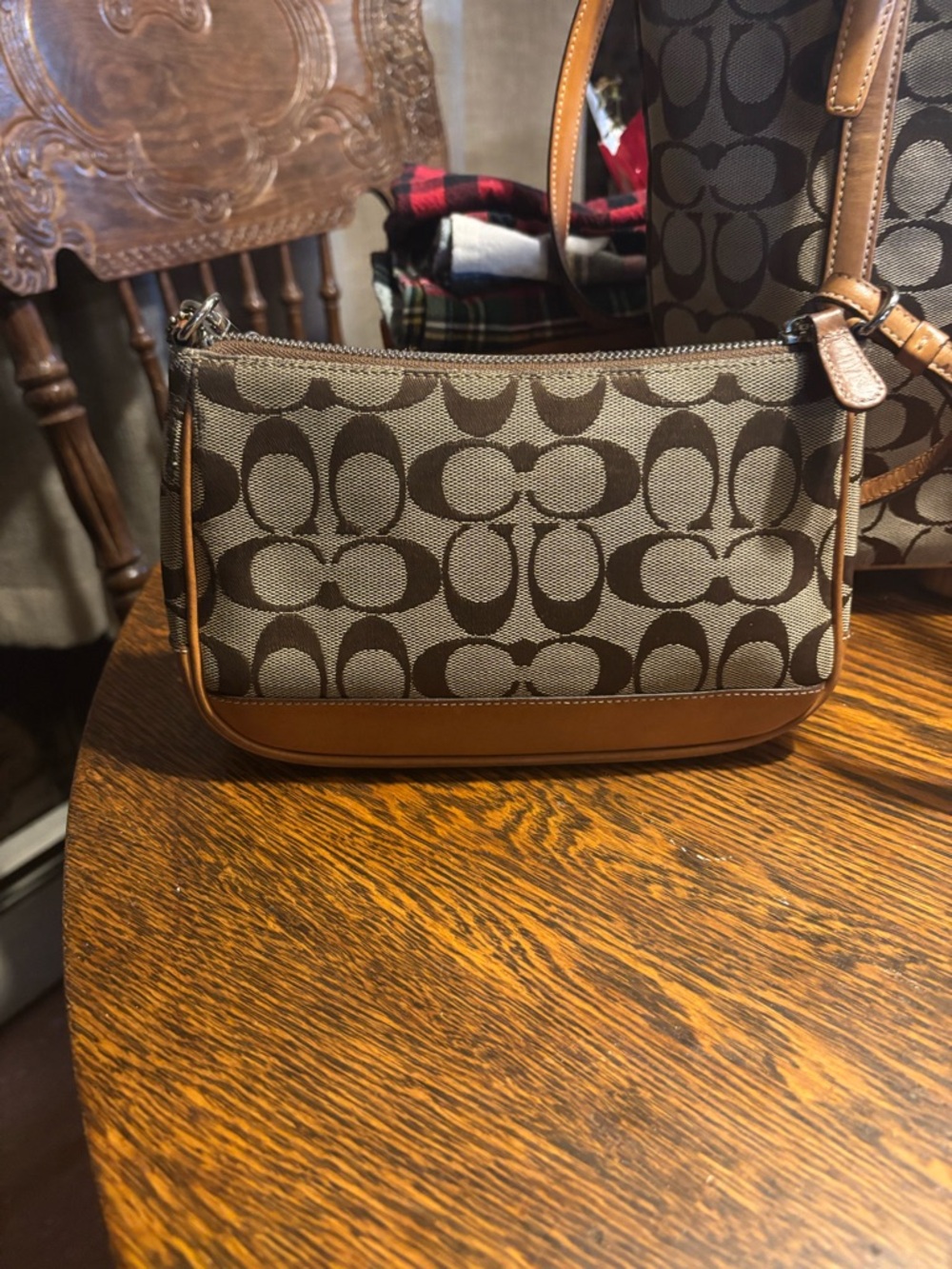 Coach Leather Interior Wristlet with Orange Lining